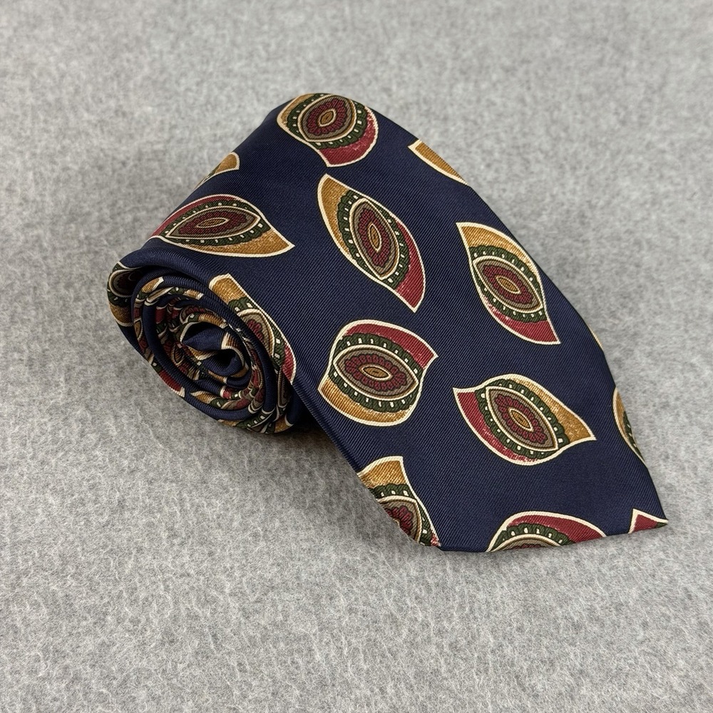 Vintage A.G. Spalding Bros Rooster Silk Tie Navy Geometric Medallion Italy 56x4